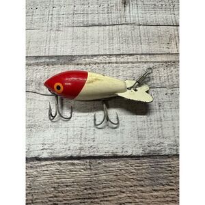 Antique Bomber Fishing Lure Red & White Hook Bait Fish Crankbait